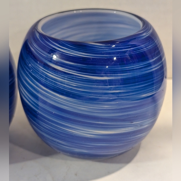 2 Blown Blue Glass Swirl Candle Holder. - Picture 3 of 6
